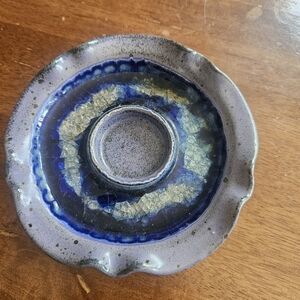 Studio Art Pottery Crackle Glass Fused Glass Geode Votive Candle Holder 6in